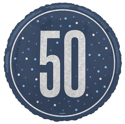 Blue "50" Foil Prismatic Balloon 45cm - The Party Marketplace