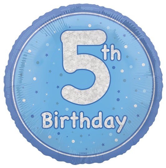 Blue "5th Birthday" Foil Prismatic Balloon 45cm - The Party Marketplace