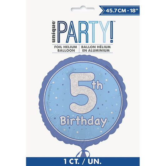 Blue "5th Birthday" Foil Prismatic Balloon 45cm - The Party Marketplace