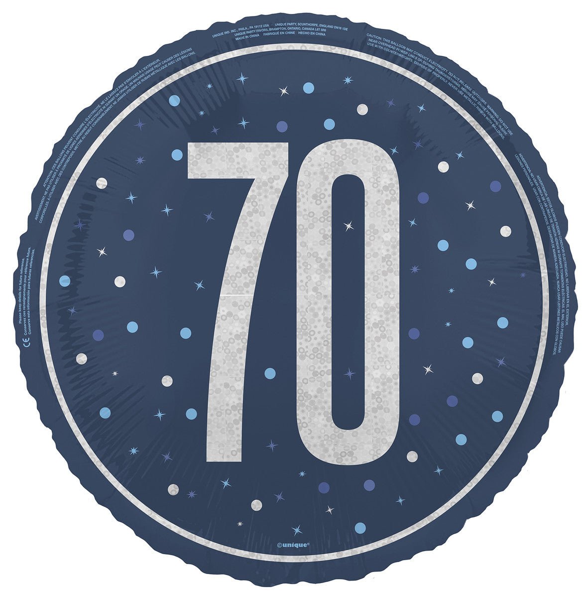 Blue "70" Foil Prismatic Balloon 45cm - The Party Marketplace