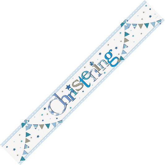 Blue Bunting "Christening" Foil Banner - 2.74m - The Party Marketplace