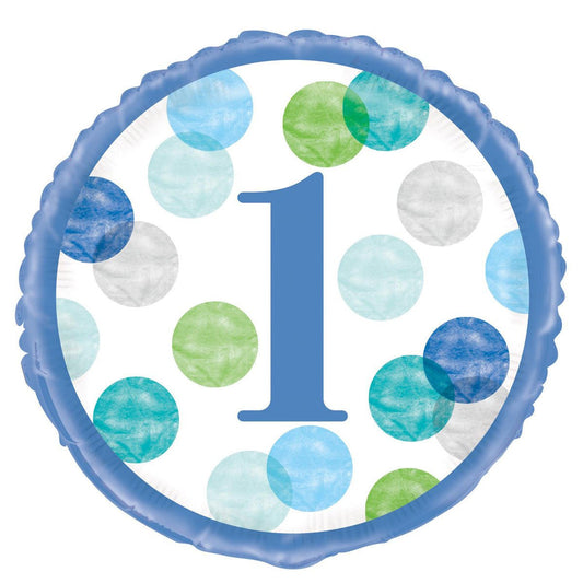Blue Dots 1st Birthday Foil Balloon 45cm - The Party Marketplace