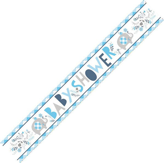Blue Floral Elephant "Baby Shower" Foil Banner - 2.74m - The Party Marketplace