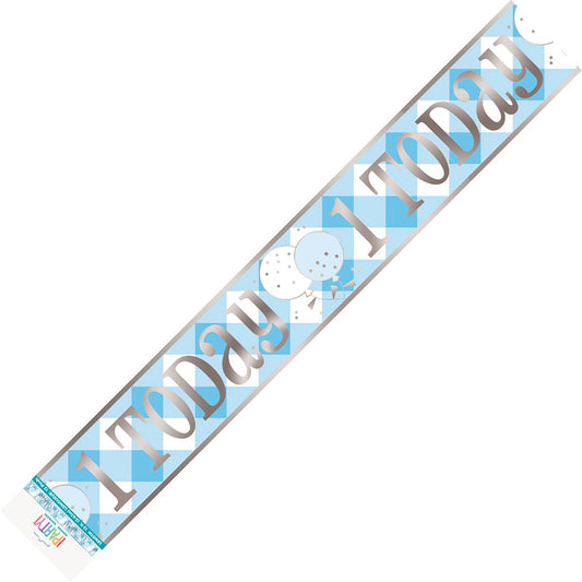 Blue Gingham 1st Birthday "1 Today" Foil Banner - 3.6m - The Party Marketplace