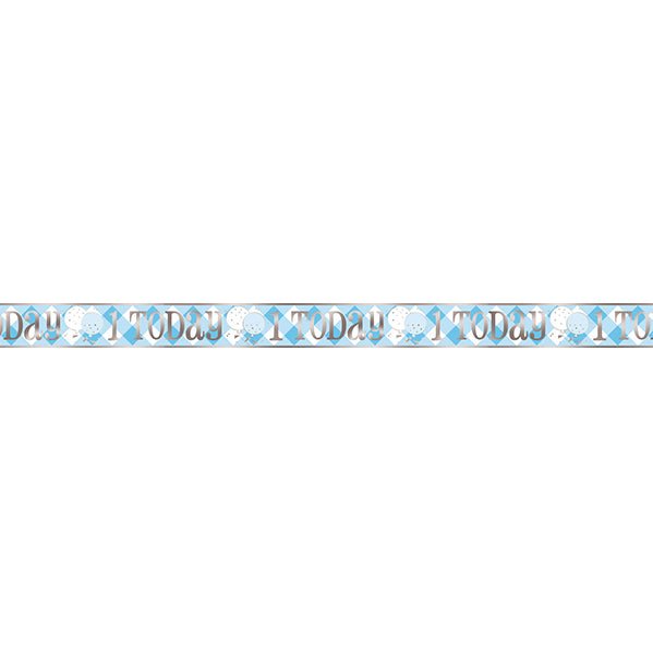 Blue Gingham 1st Birthday "1 Today" Foil Banner - 3.6m - The Party Marketplace