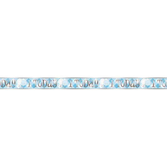 Blue Gingham 1st Birthday "1 Today" Foil Banner - 3.6m - The Party Marketplace
