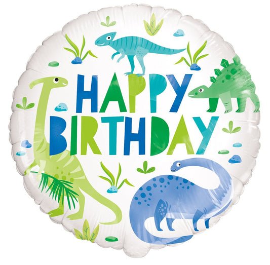 Blue & Green Dinosaur "Happy Birthday" Foil Balloon 45cm - The Party Marketplace