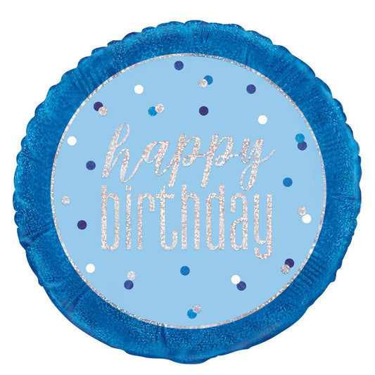 Blue "Happy Birthday" Foil Prismatic Balloon 45cm - The Party Marketplace