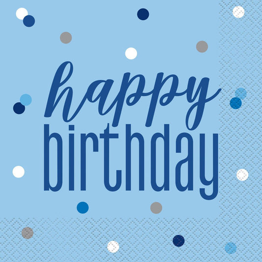 Blue "Happy Birthday" Luncheon Napkins (Pack of 16) - The Party Marketplace