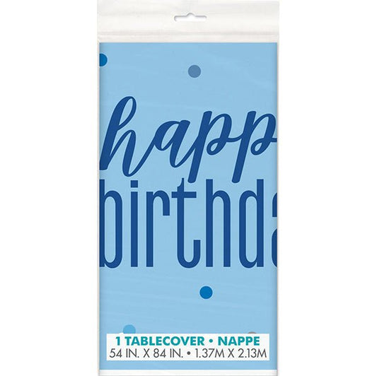 Blue "Happy Birthday" Printed Tablecover 137cm x 213cm - The Party Marketplace