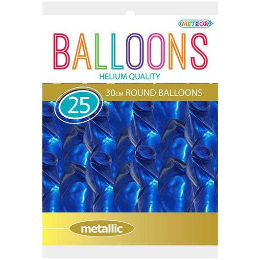 Blue Metallic Balloons 30cm (Pack of 100) - The Party Marketplace