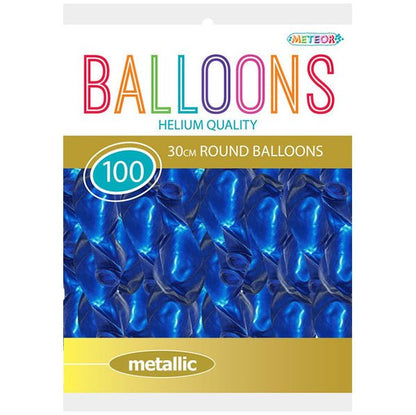 Blue Metallic Balloons 30cm (Pack of 25) - The Party Marketplace