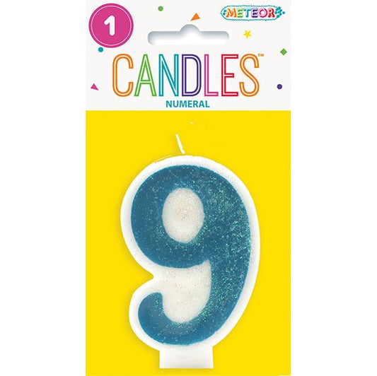 Blue Numeral Candle - 9 - The Party Marketplace
