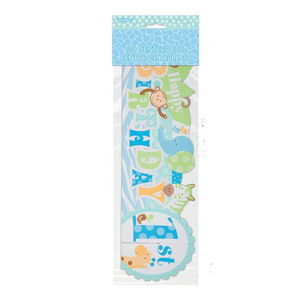 Blue Safari "1st Birthday" 3D Centrepiece 35cm - The Party Marketplace