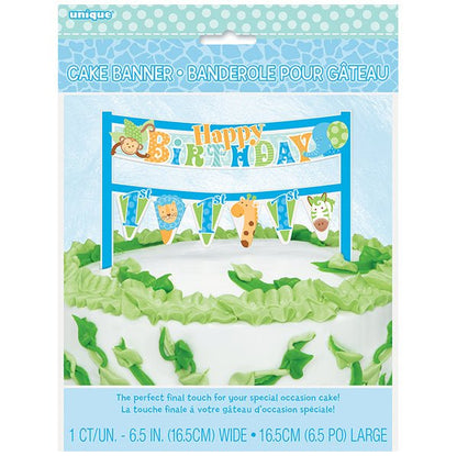 Blue Safari "Happy 1st Birthday" Cake Banner (16.5cm) - The Party Marketplace
