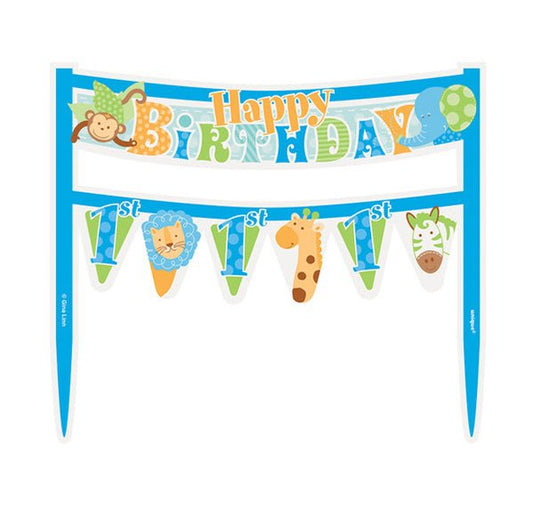 Blue Safari "Happy 1st Birthday" Cake Banner (16.5cm) - The Party Marketplace