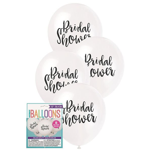 "Bridal Shower" White Balloons 30cm (Pack of 8) - The Party Marketplace