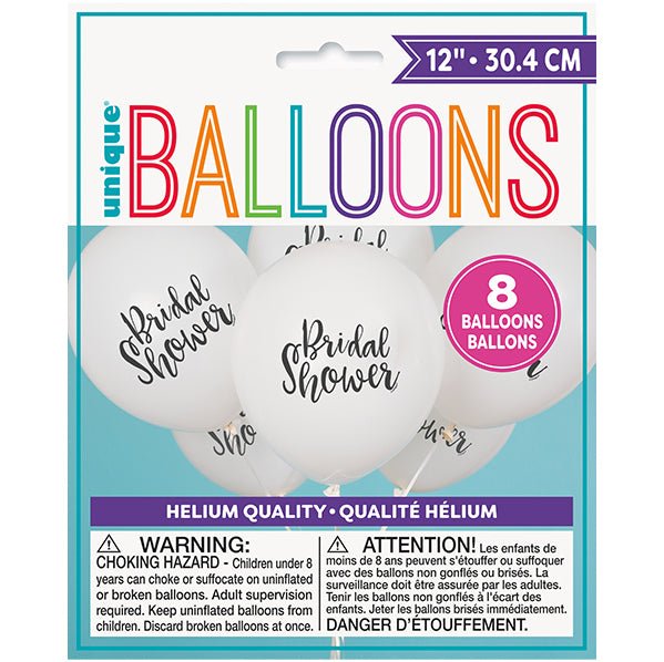 "Bridal Shower" White Balloons 30cm (Pack of 8) - The Party Marketplace