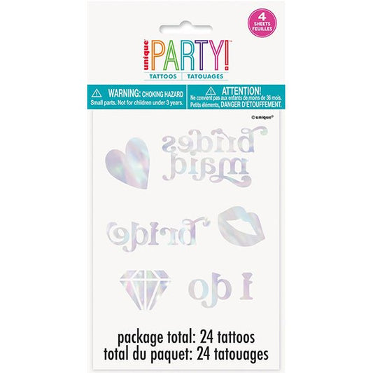 "Bride To Be" Iridescent Foil Tattoos (Pack of 24) - The Party Marketplace