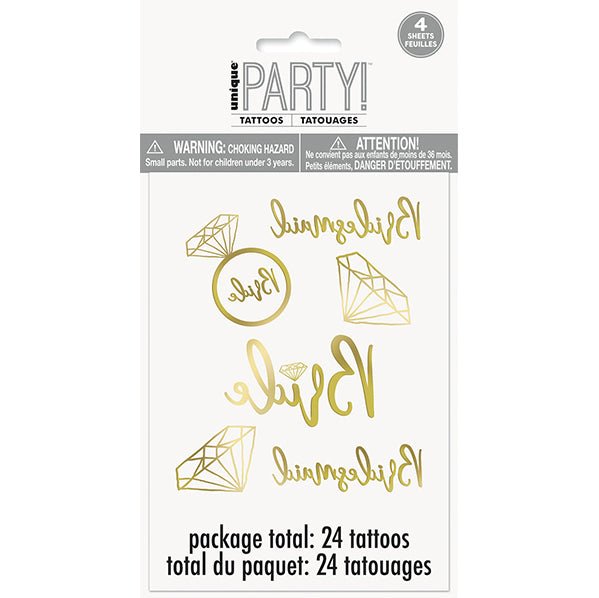 "Bride To Be" Metallic Foil Tattoos (Pack of 24) - The Party Marketplace