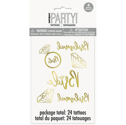 "Bride To Be" Metallic Foil Tattoos (Pack of 24) - The Party Marketplace