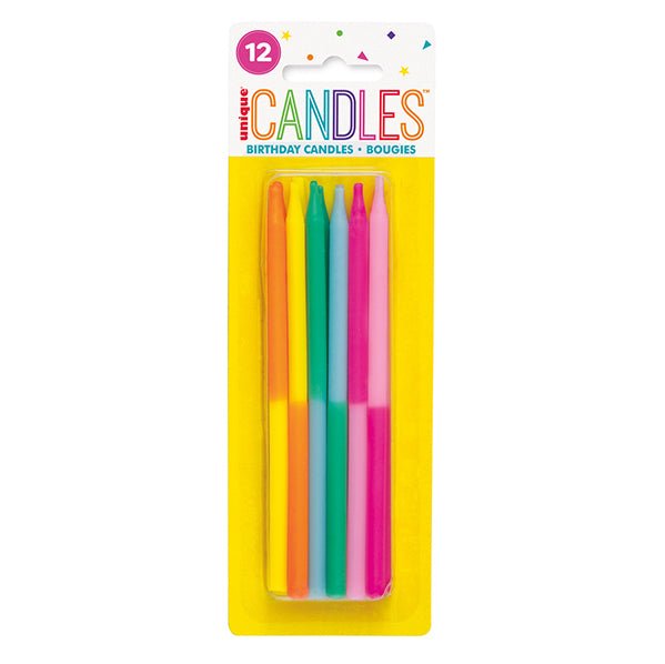 Bright 2 Colour Assorted Candles 12.7cm (Pack of 12) - The Party Marketplace