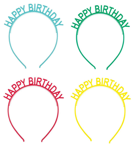 Bright Colourful "Happy Birthday" Headbands (Pack of 4) - The Party Marketplace
