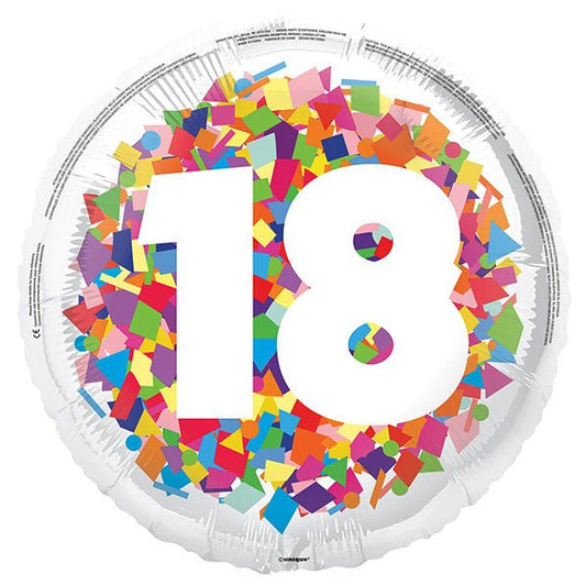 Bright Confetti "18" Foil Balloon 45cm - The Party Marketplace