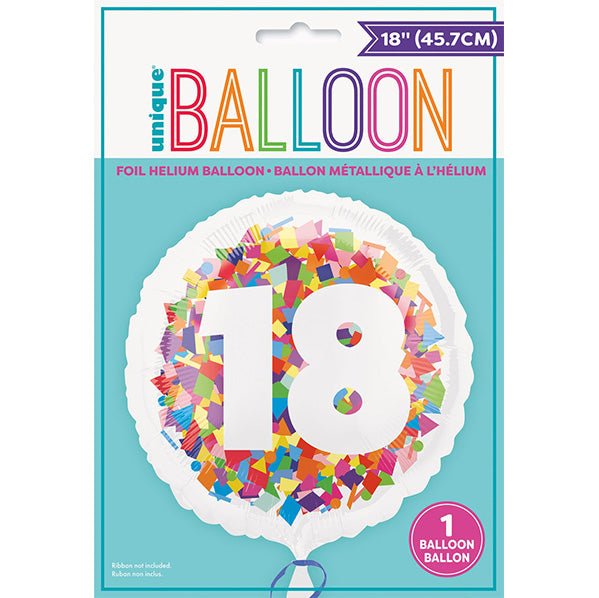 Bright Confetti "18" Foil Balloon 45cm - The Party Marketplace
