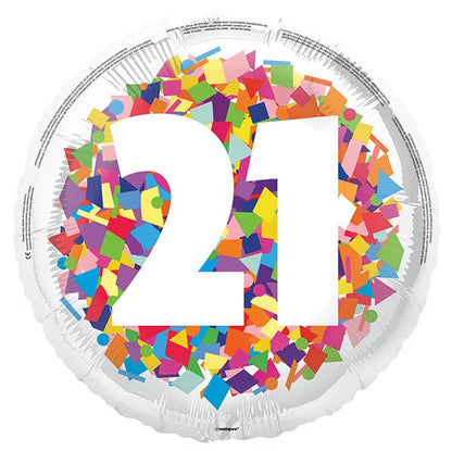 Bright Confetti "21" Foil Balloon 45cm - The Party Marketplace
