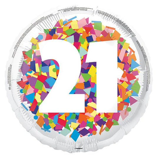 Bright Confetti "21" Foil Balloon 45cm - The Party Marketplace