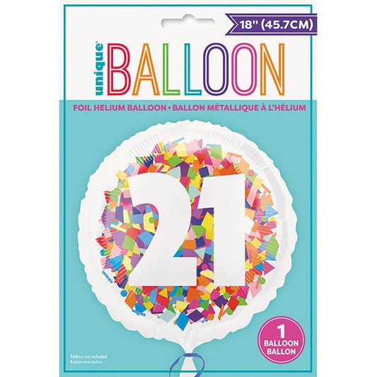 Bright Confetti "21" Foil Balloon 45cm - The Party Marketplace