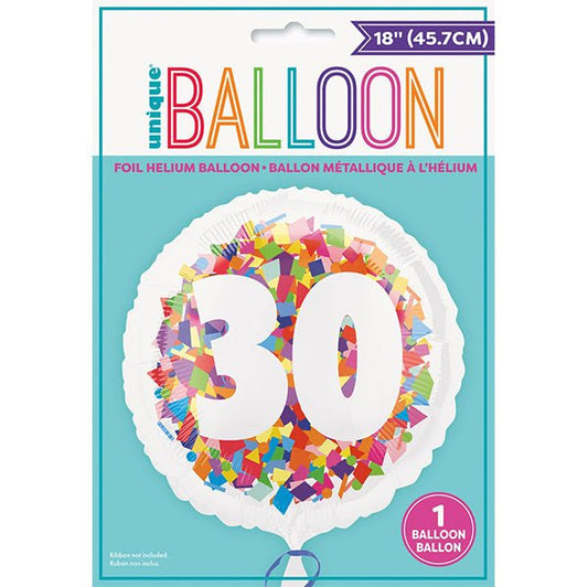 Bright Confetti "30" Foil Balloon 45cm - The Party Marketplace