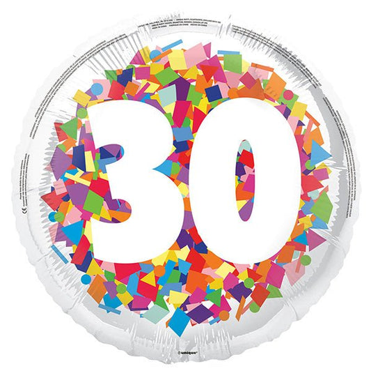 Bright Confetti "30" Foil Balloon 45cm - The Party Marketplace