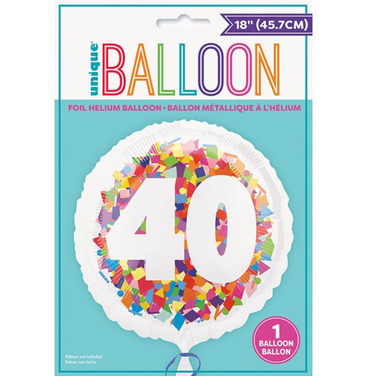 Bright Confetti "40" Foil Balloon 45cm - The Party Marketplace