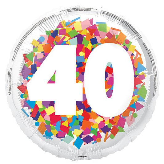 Bright Confetti "40" Foil Balloon 45cm - The Party Marketplace