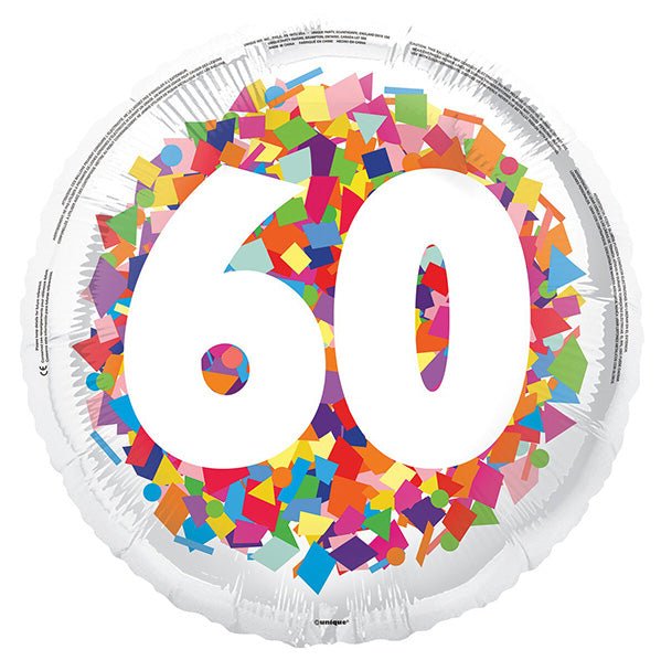 Bright Confetti "60" Foil Balloon 45cm - The Party Marketplace