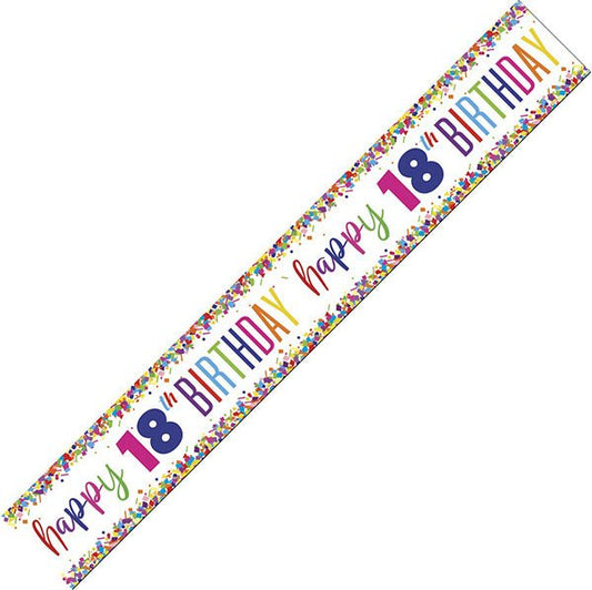 Bright Confetti "Happy 18th Birthday" Foil Banner - 2.74m - The Party Marketplace