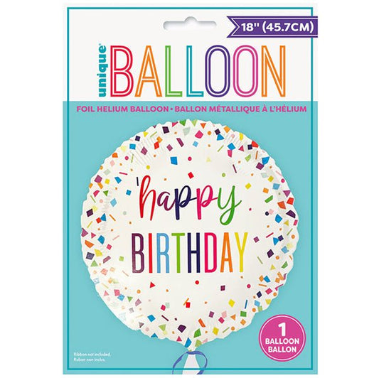 Bright Confetti "Happy Birthday" Foil Balloon 45cm - The Party Marketplace
