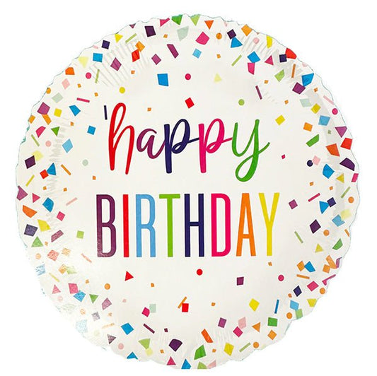 Bright Confetti "Happy Birthday" Foil Balloon 45cm - The Party Marketplace