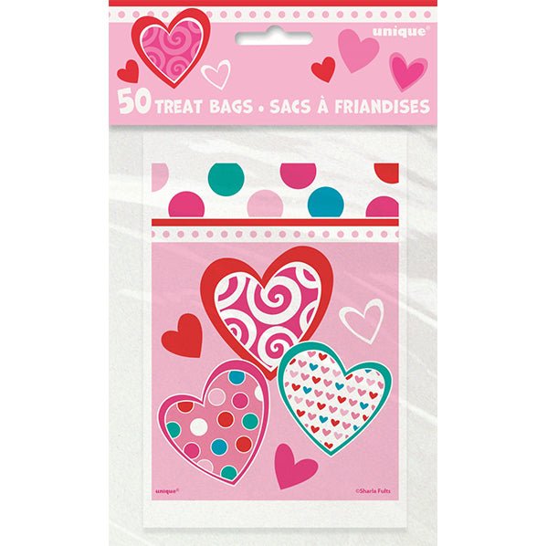 Bright Hearts Valentine Treat Bags (Pack of 50) - The Party Marketplace
