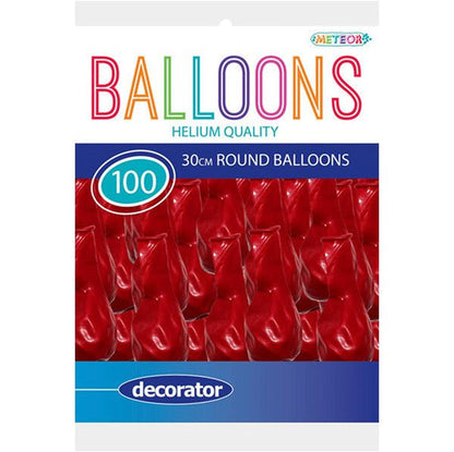 Bright Red Decorator Balloons 30cm (Pack of 100) - The Party Marketplace