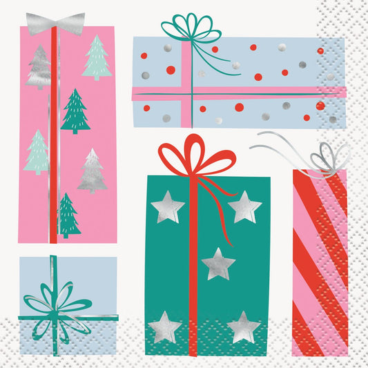 Bright Santa Foil Stamped Beverage Napkins (Pack of 16) - The Party Marketplace