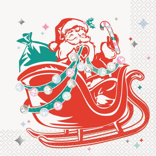 Bright Santa Foil Stamped Luncheon Napkins (Pack of 16) - The Party Marketplace