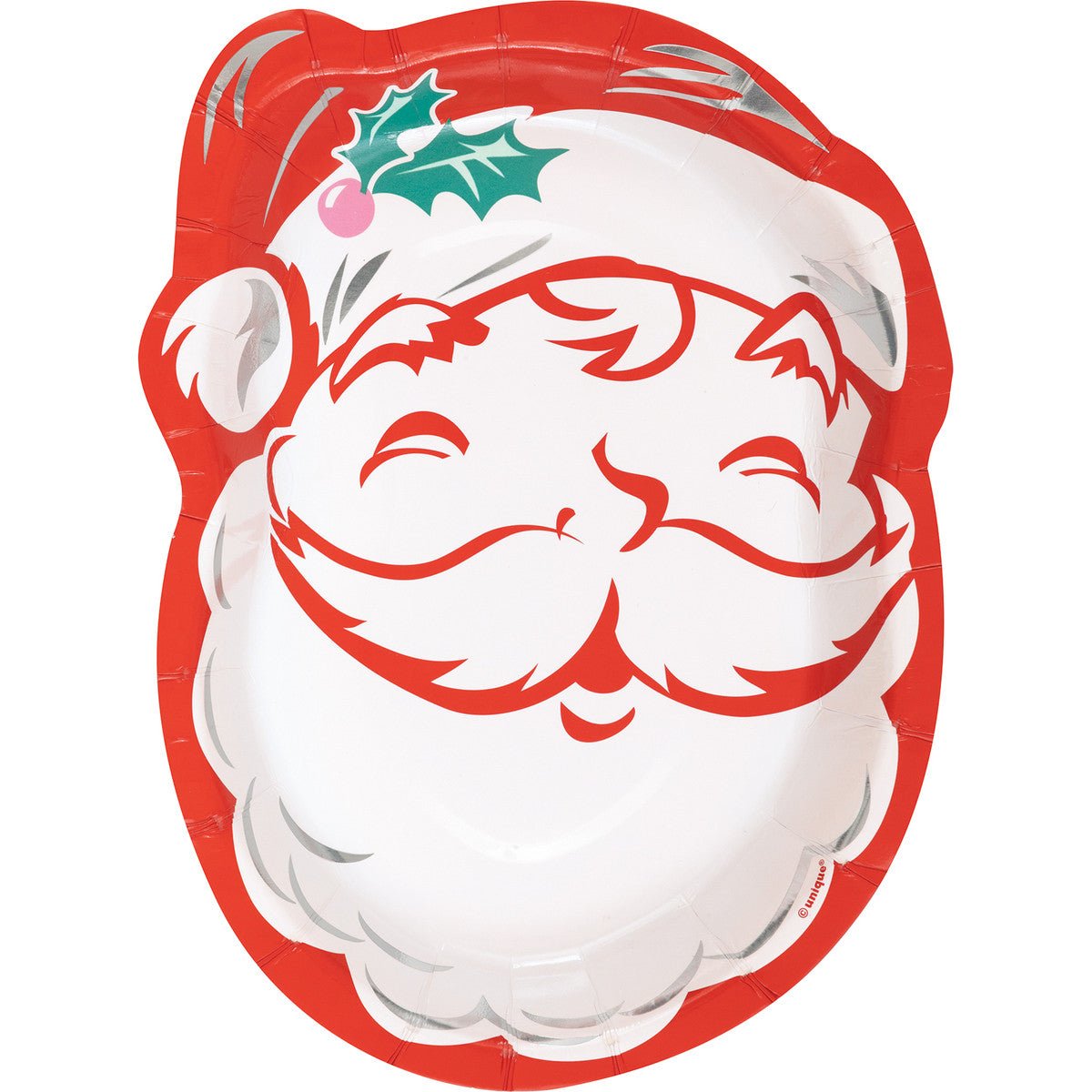 Bright Santa Foil Stamped Santa Shaped Paper Plates (Pack of 8) - The Party Marketplace