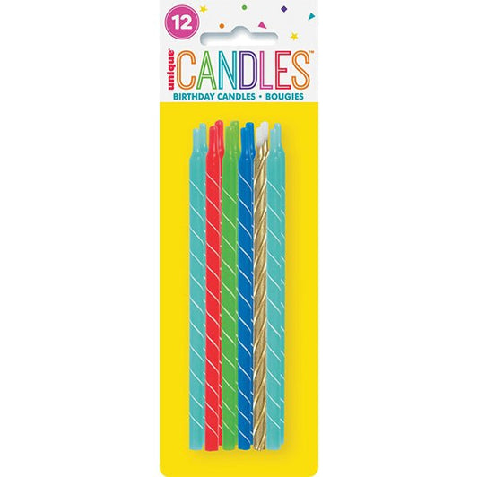 Bright Spiral Candles 12.7cm (Pack of 12) - The Party Marketplace