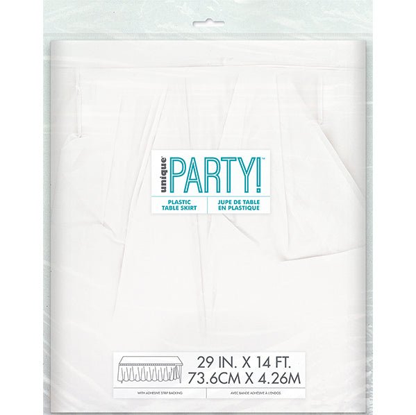Bright White Plastic Tableskirt 73cm x 4.3m - The Party Marketplace