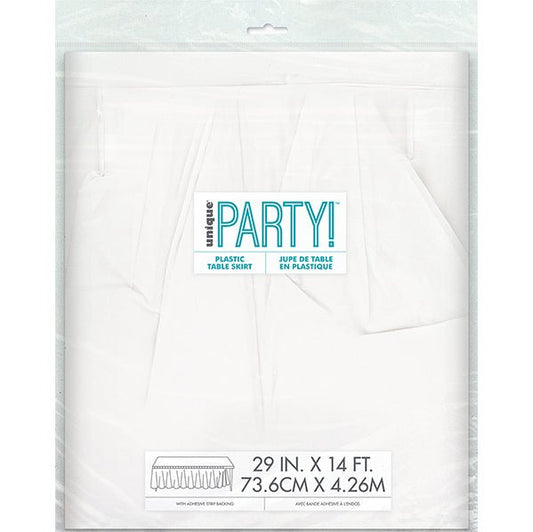 Bright White Plastic Tableskirt 73cm x 4.3m - The Party Marketplace