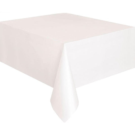 Bright White Rectangular Plastic Tablecloth 137cm x 274cm - The Party Marketplace
