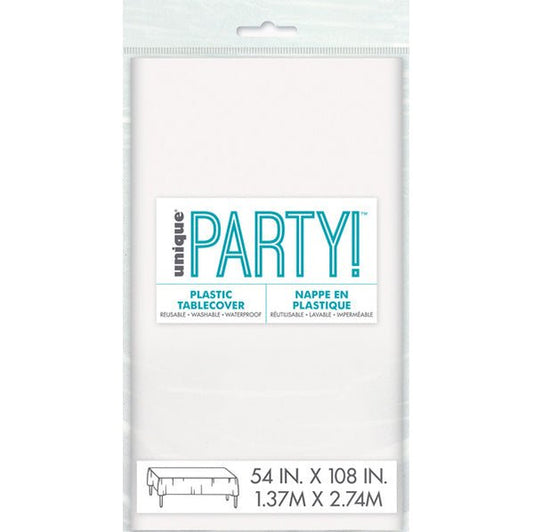 Bright White Rectangular Plastic Tablecloth 137cm x 274cm - The Party Marketplace